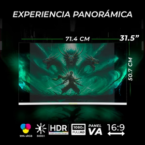 Monitor Curvo 31.5" DXT GAMING 1ms 180Hz FHD VA, Blanco