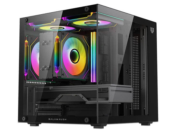Gabinete BALAM RUSH Tank Glow Mini 3500, Mini Tower, Micro ATX + 3 Ventiladores x 120mm, Panel de Cristal, Negro