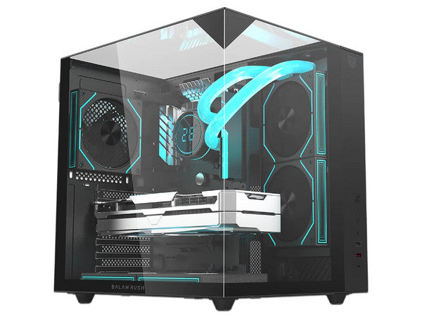 Gabinete BALAM RUSH Tank Majestic 6600, Mid Tower, ATX + Ventiladores 3 x 120mm, Panel de Cristal, Negro.