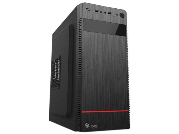 Gabinete Stylos + fuente de poder de 500W, Micro-ATX, Negro